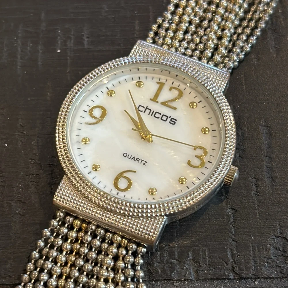 Chico’s Two Tone Fashion Chain Women's Silver Watch with Gold Accents